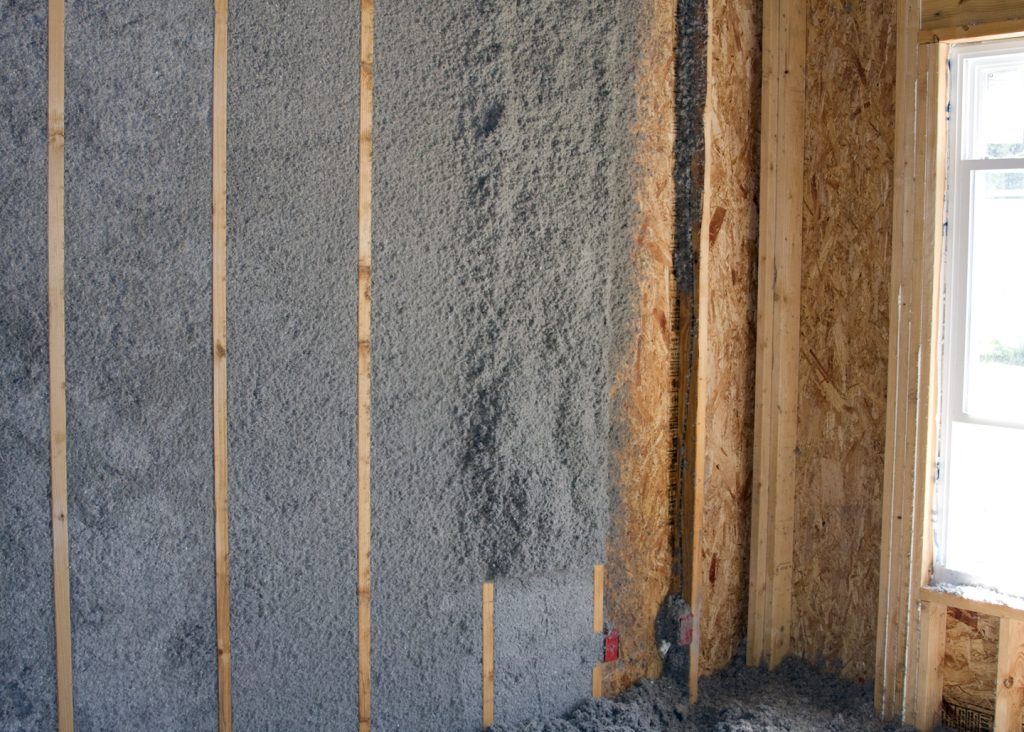 New insulation installed along new construction walls