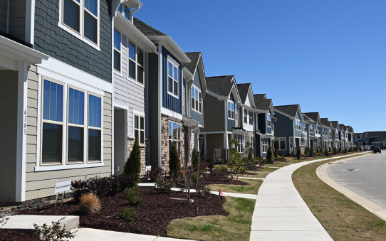 Rows of townhomes along a street