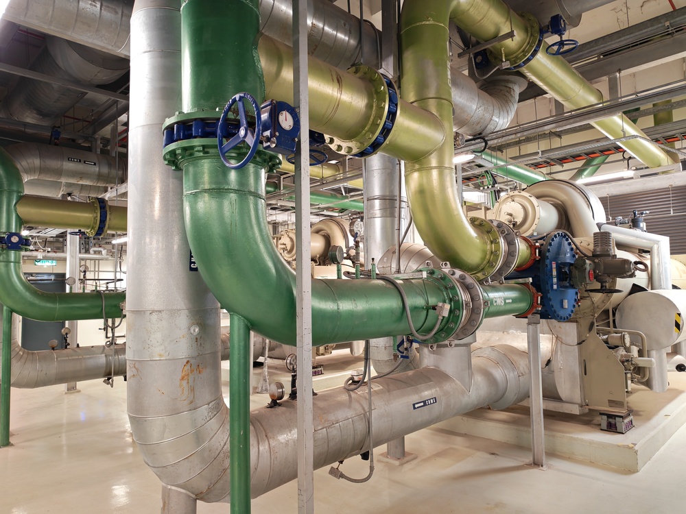 Complex industrial pipes in a facility